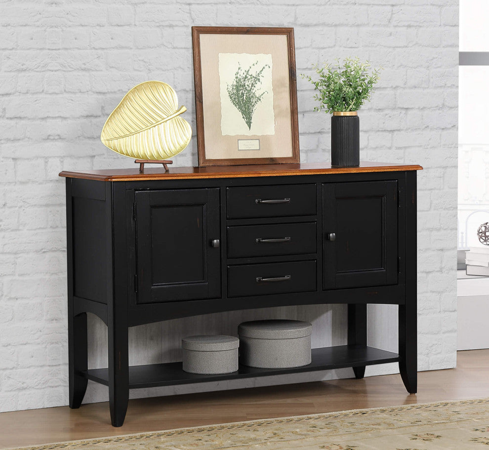 Sideboard With Large Display Shelf - 3 Drawers 2 Storage Cabinets Black & Cherry
