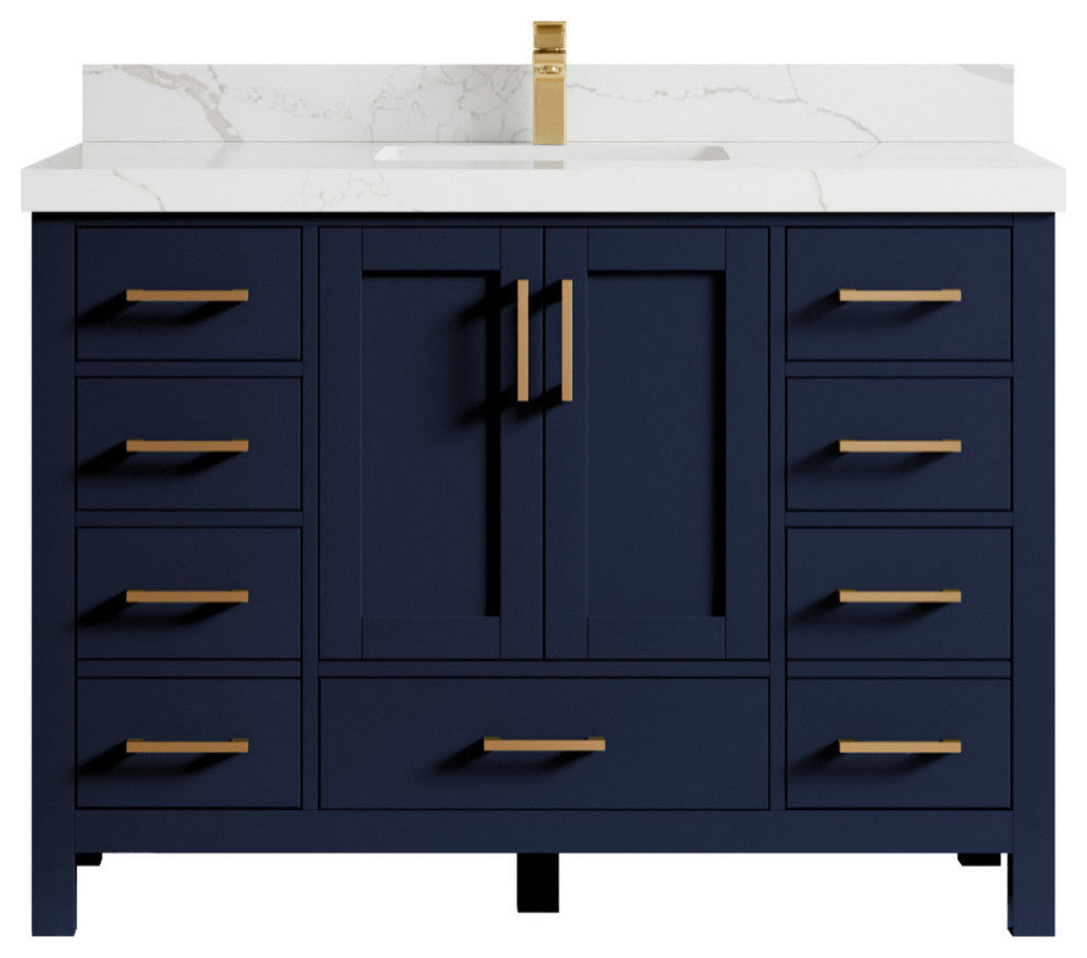 Malibu 48 Single Sink Bath Vanity in Navy Blue 1.5" Calacatta Laza