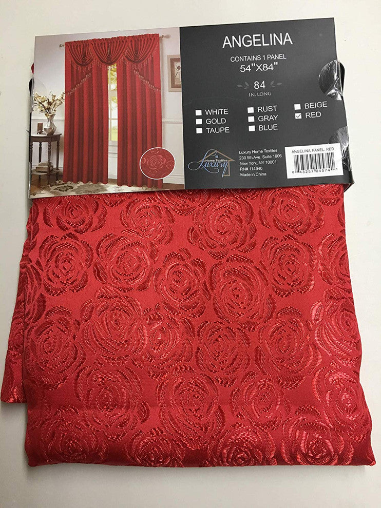 Angelina Damask 7 Piece Curtain, Beaded Austrian Valances and Swag Set, Red