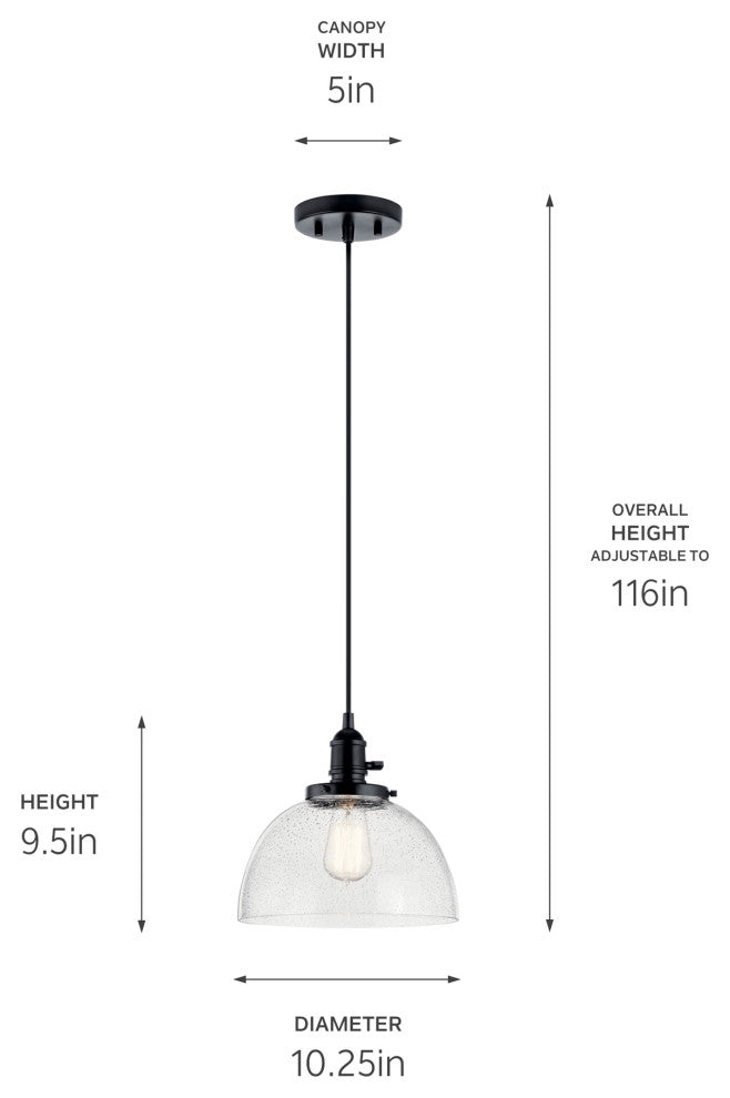 Avery 9.5" 1 Light Goblet Mini Pendant With Clear Seeded Glass, Black