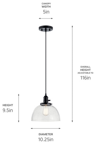 Avery 9.5" 1 Light Goblet Mini Pendant With Clear Seeded Glass, Black