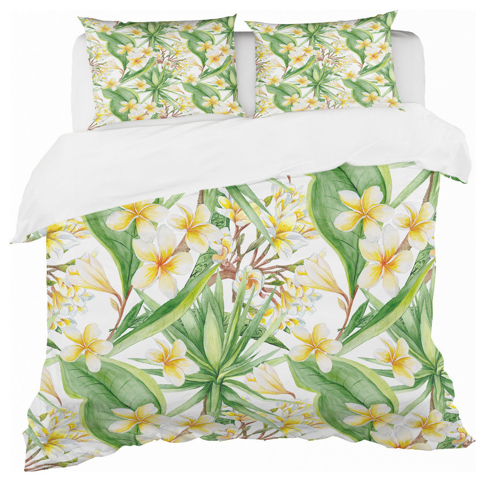 White Tropical Flowers in Botanic Setting Floral Duvet Cover, King