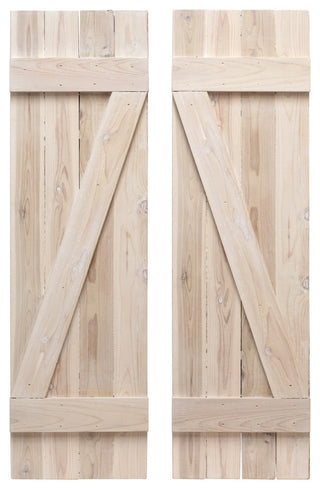 Z Board and Batten Exterior Shutters Pair, Whitewash, 48"