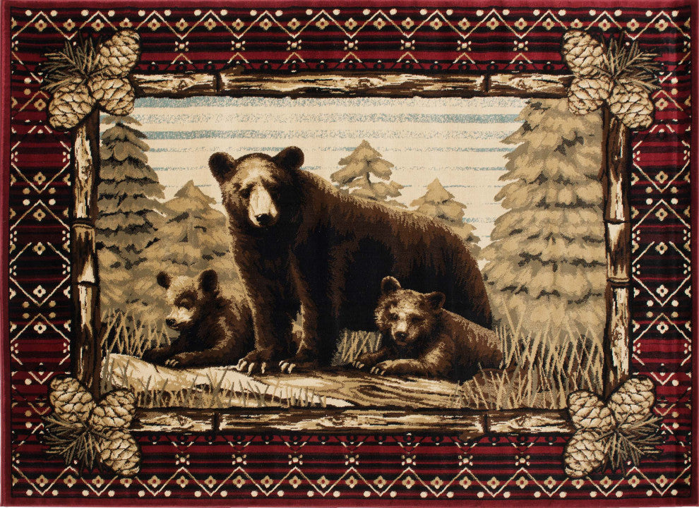 Lodge King Grizzly Gap Rustic Bear Area Rug, 5'3"x7'7"