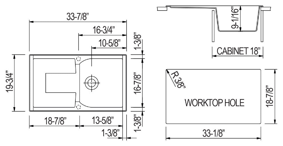 ALFI brand AB1620DI-W White Granite Composite Kitchen Sink with Drainboard