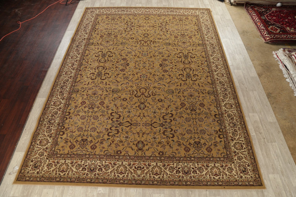 Traditional Floral Kashan Turkish Large Oriental Area Rug Carpet, Yellow, 11X15