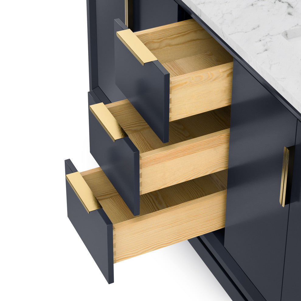 Elizabeth 60" Double Sink Carrara White Marble Vanity, Monarch Blue