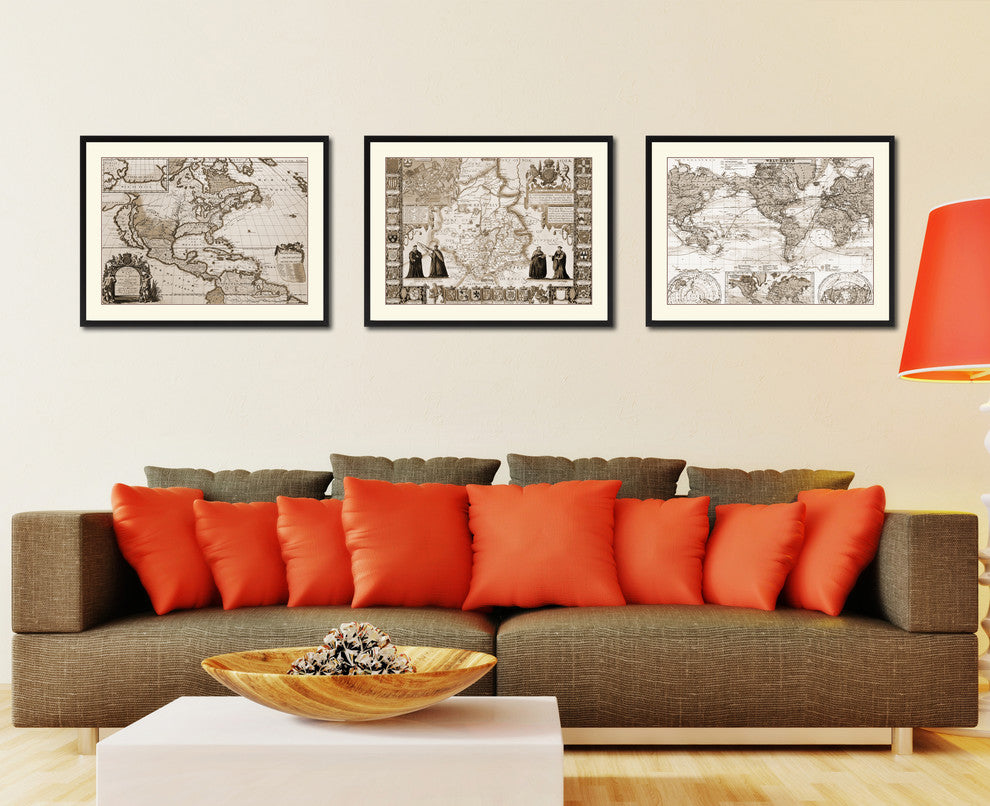 Cambridgeshire Vintage Sepia Map Canvas Print, 28"x37"