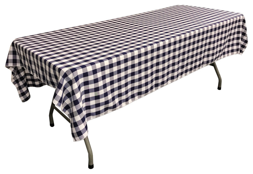 LA Linen Checkered 60"x84" Rectangular Tablecloth, White and Navy