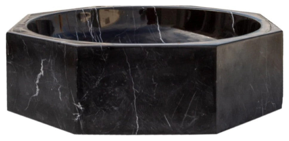 Toros Black Marble Octagon Vessel Sink Bowl Polished (D)16" (H)5"