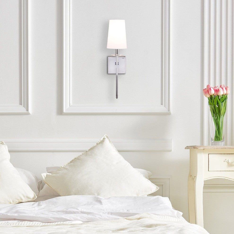 Torcia Wall Sconce with Fabric Shade, Polished Chrome