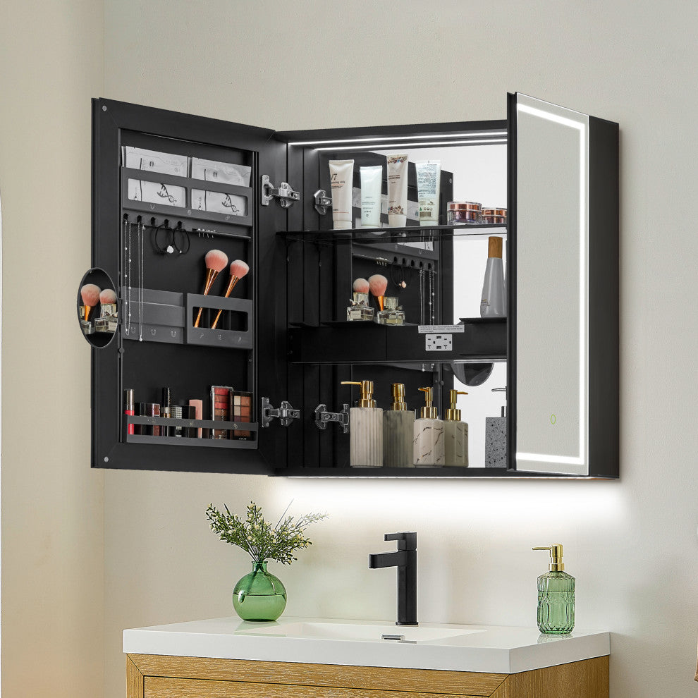Hesili Frameless Surface-Mount LED Lighted Bathroom Medicine Cabinet, 32"