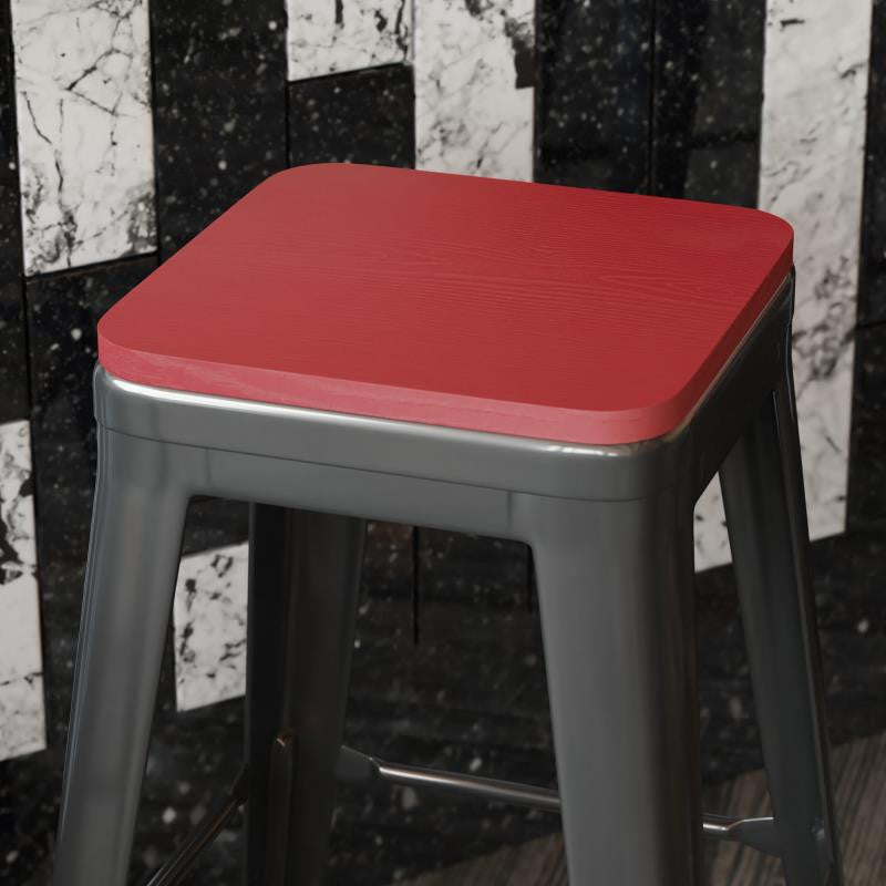 Perry Set of 4 Poly Resin Wood Seat with Rounded Edges Metal Chairs & Stools, Re