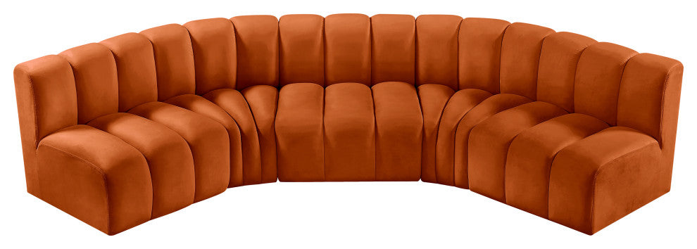 Arc Velvet Upholstered 5-Pc. U-Shaped Modular Sectional, Cognac