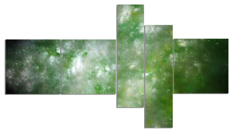 Blur Green Starry Fractal Sky, Abstract Canvas Art Print, 60"x32", 5 panels