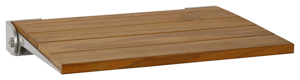 SlimLine Natural Teak Wood Folding Shower Bench Seat, Silver Frame