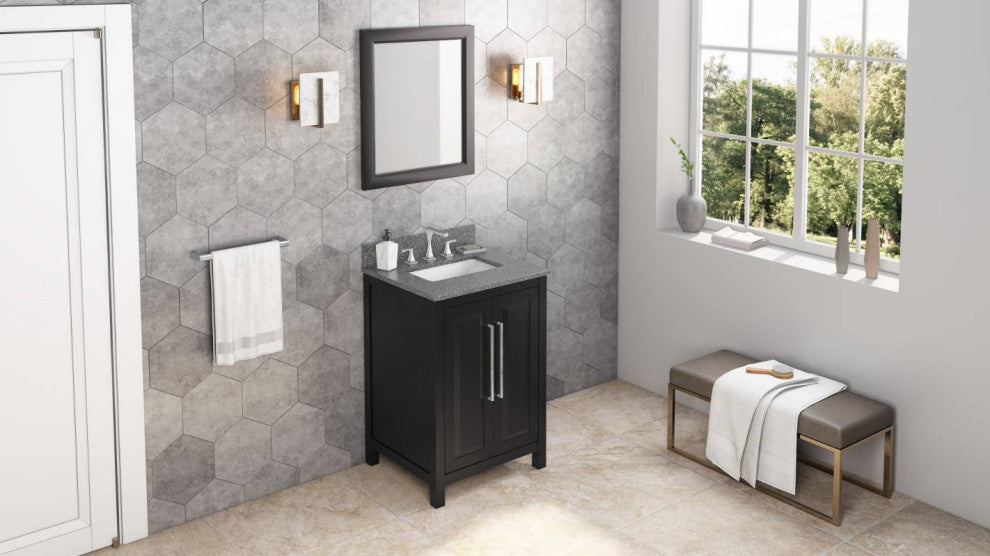 Cade Transitional 24" Black Bathroom Vanity, Boulder Cultured Marble Vanity Top