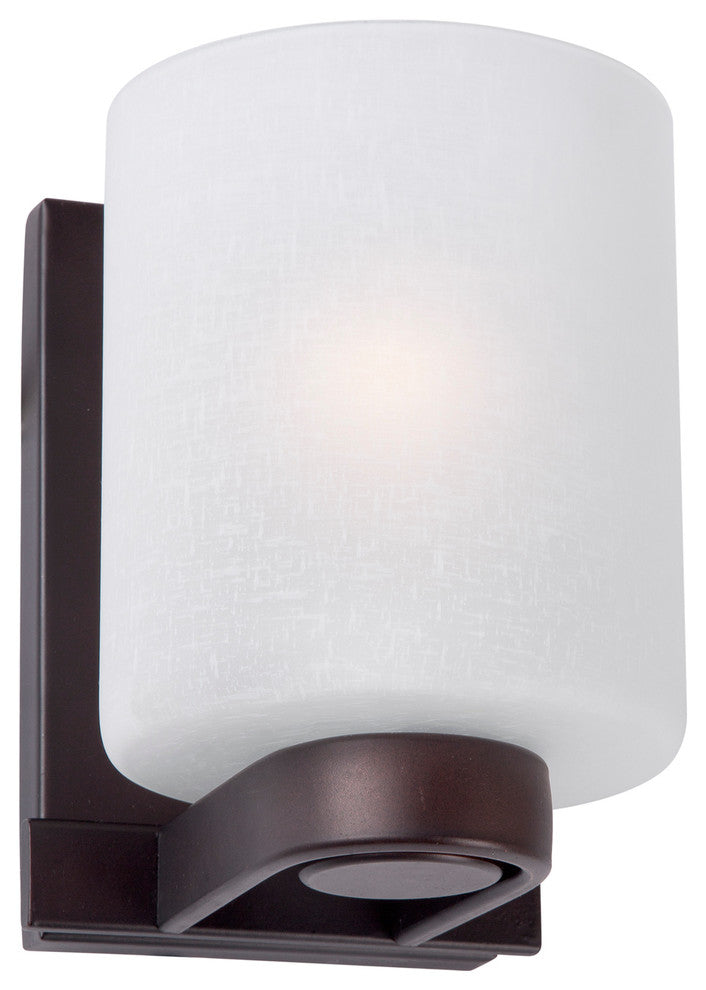 1 Light Wall Bracket, Antique Bronze, White Linen Glass