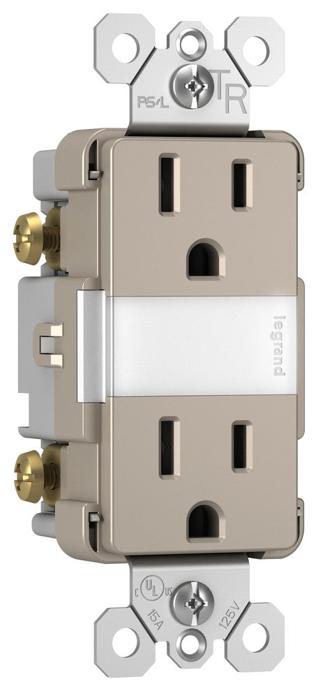 Night Light With Two 15A Tamper-Resistant Outlets, Nickel