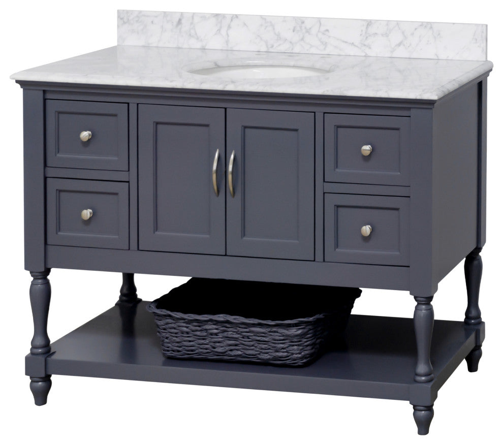 Beverly 48" Bathroom Vanity, Marine Gray, Carrara Marble