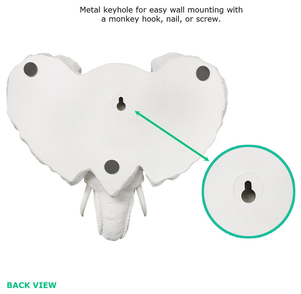 Faux Mounted Elephant Head, White, Mini