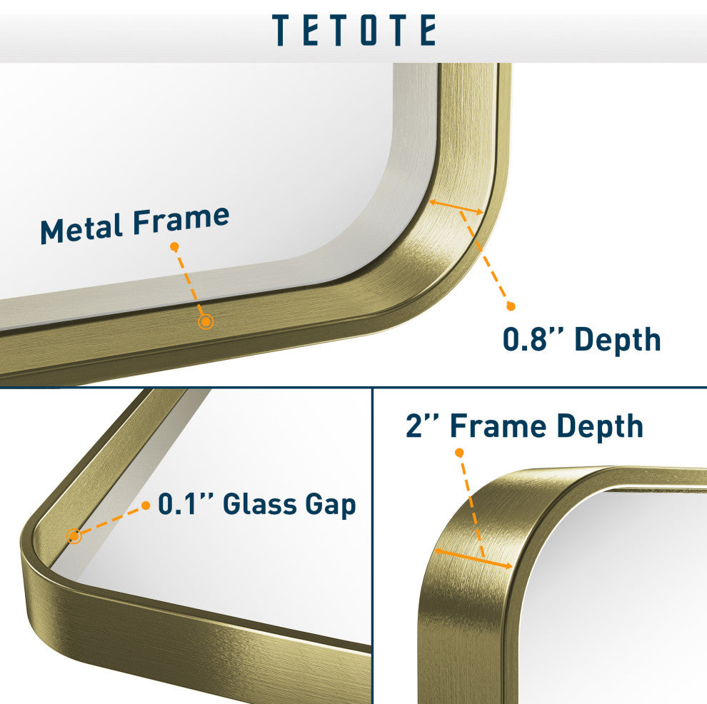 Metal Frame Decorative Rectangular Wall Mount Mirror, Gold, 48"x30"