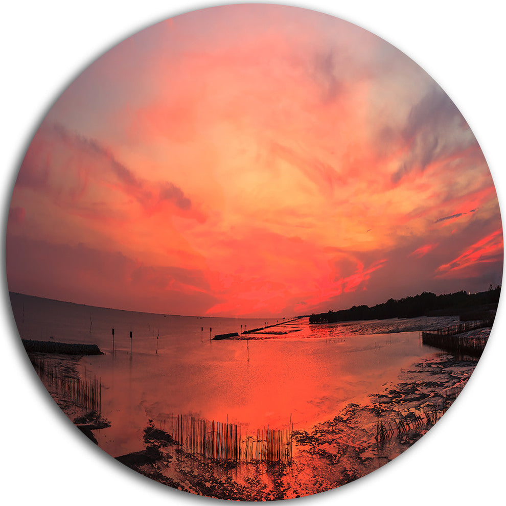 Outstanding Panorama Of Sunset In Sea, Seascape Disc Metal Artwork, 36"