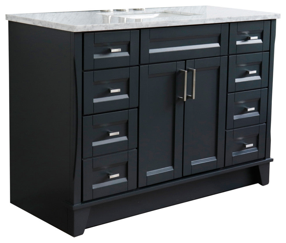 49" Single Sink Vanity, Dark Gray Finish With White Carrara Marble