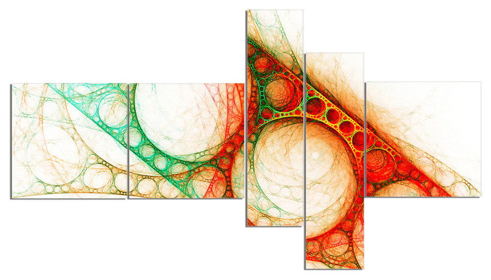 Red Green Metal Constructions, Abstract Canvas art print, 60"x32", 5 panels