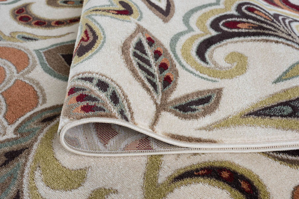 Dilek Transitional Floral Area Rug, Ivory, 5' X 7', 20'' X 60'', 20'' X 32''