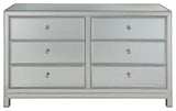 Elegant Decor Reflexion 6 Drawer 60" Mirrored Dressser in Antique Silver