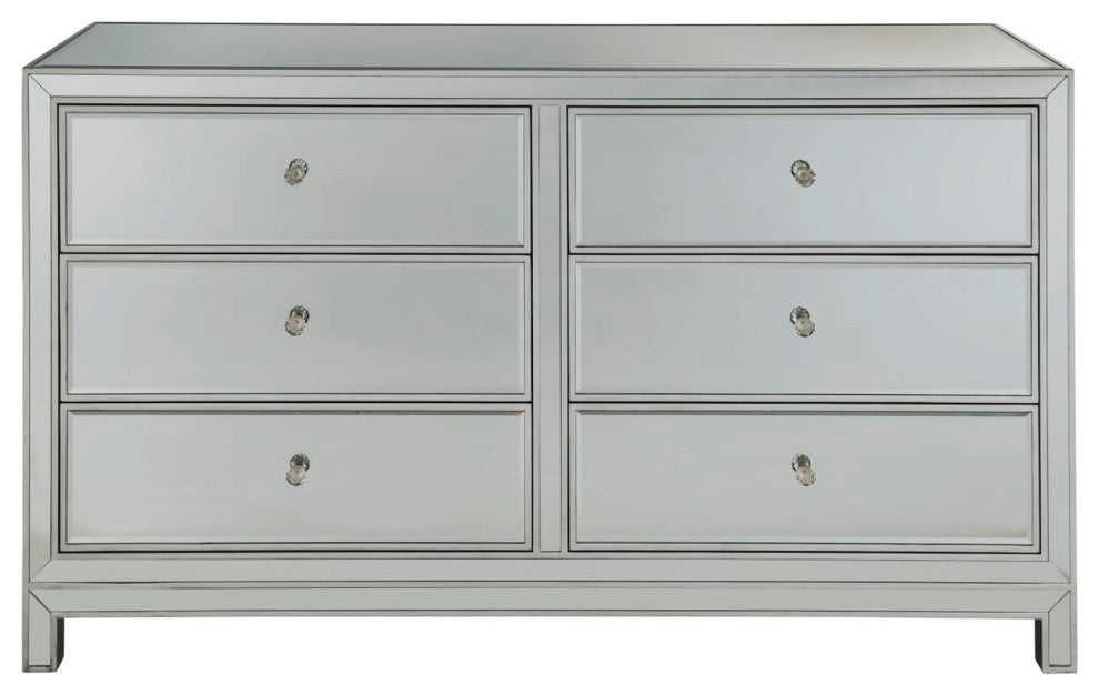 Elegant Decor Reflexion 6 Drawer 60" Mirrored Dressser in Antique Silver