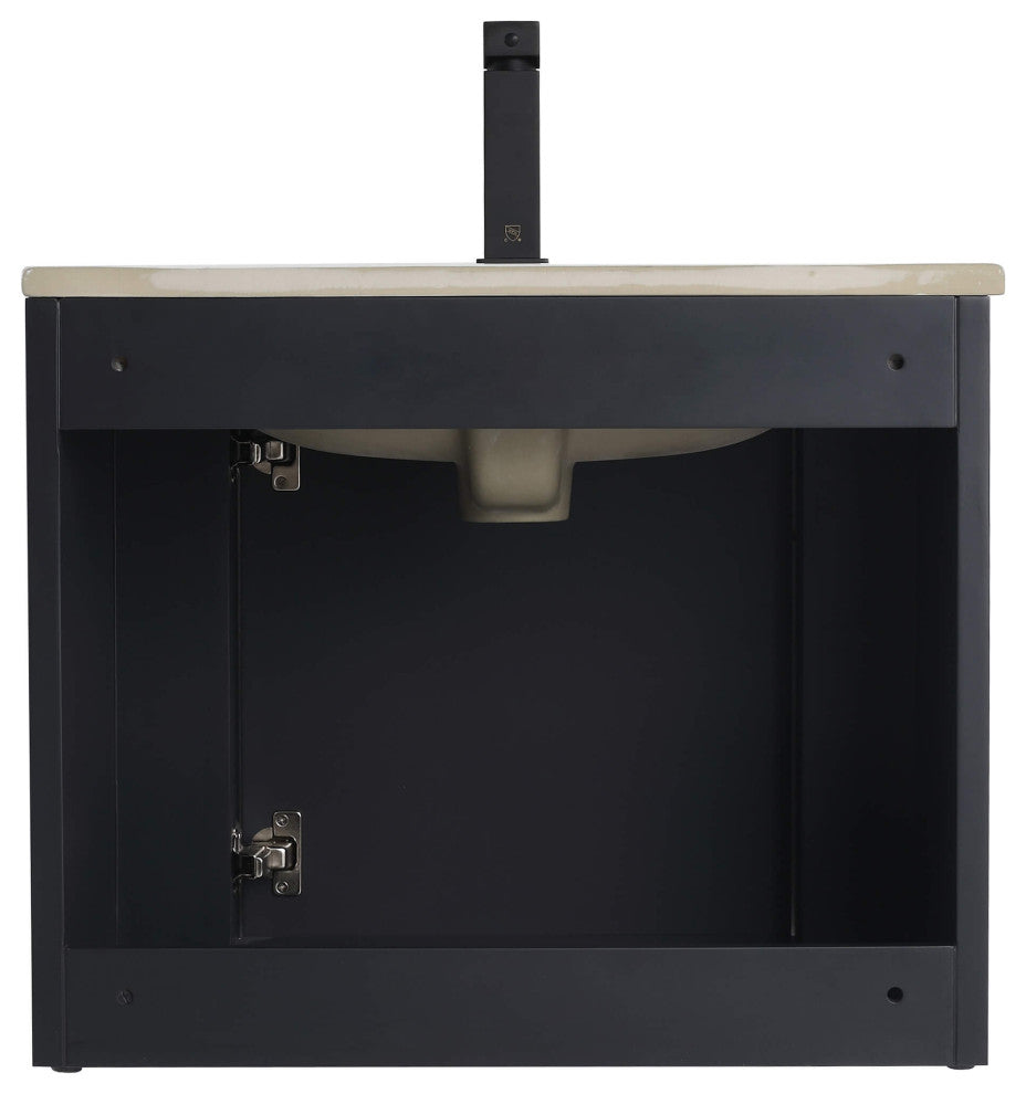 Caskvalley Bath Vanity, Straight Fluted Design Sink Included, Carbon Black, 24"