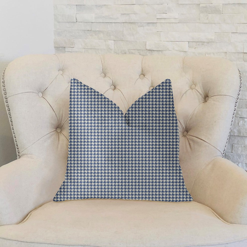 Mezmerize Blue, Beige and Black Luxury Throw Pillow, 20"x20"