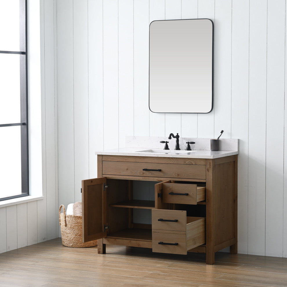 Jasper 42" Bathroom Vanity, Textured Natural, Ariston White Engineered Stone