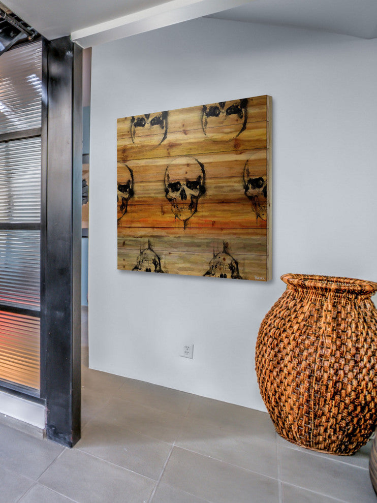 "Skull Circle" Print on Natural Pine Wood, 32"x32"