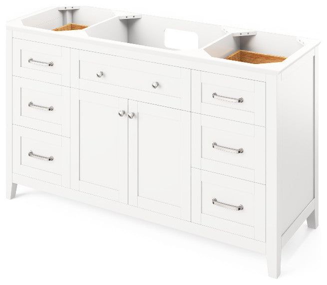 Chatham Traditional 60" White Single Sink Vanity, Black Granite Vanity Top
