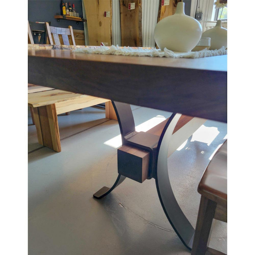 Bookmatched Walnut Live Edge Dining Table, Steel Base, 90x45