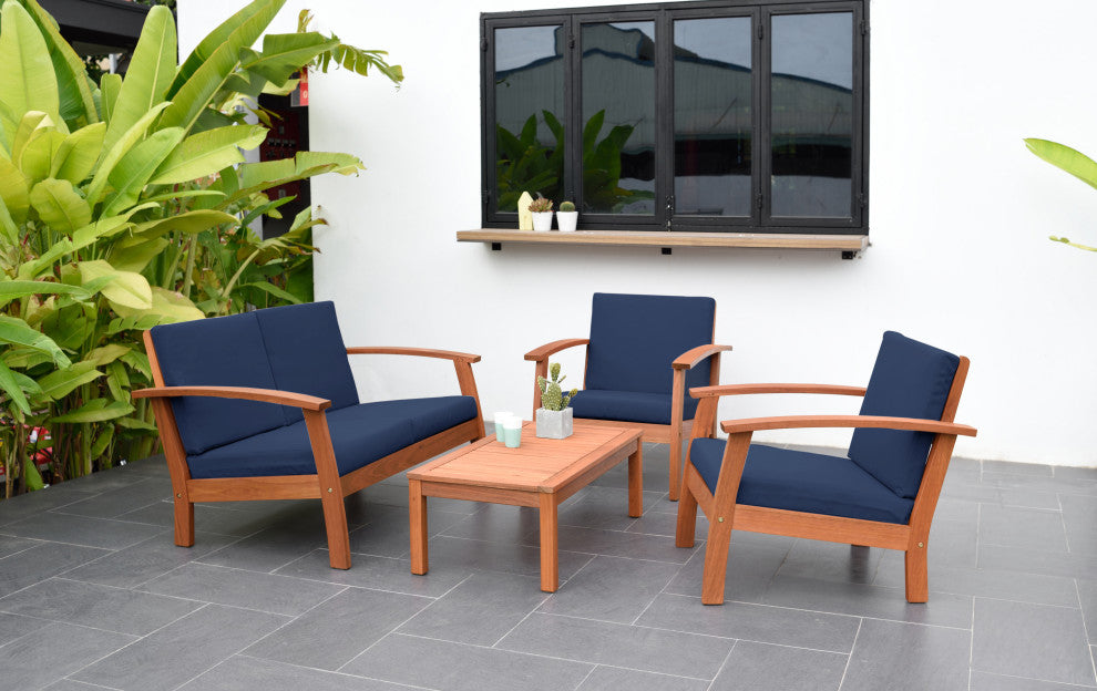 Amazonia Murano 4-Piece Patio Seating Set with Black Cushions | Eucalyptus Wood, Navy