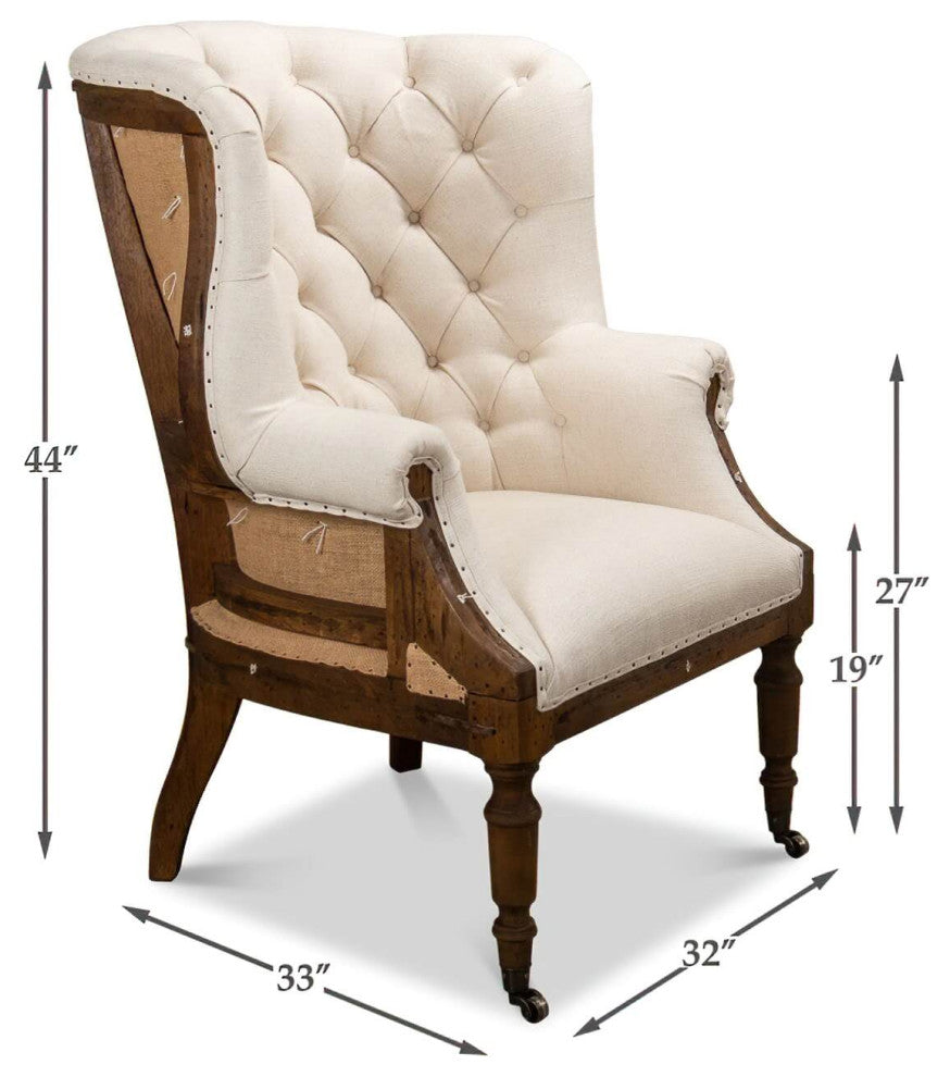 Georgian Barrel Back Linen and Burlap Wingchair