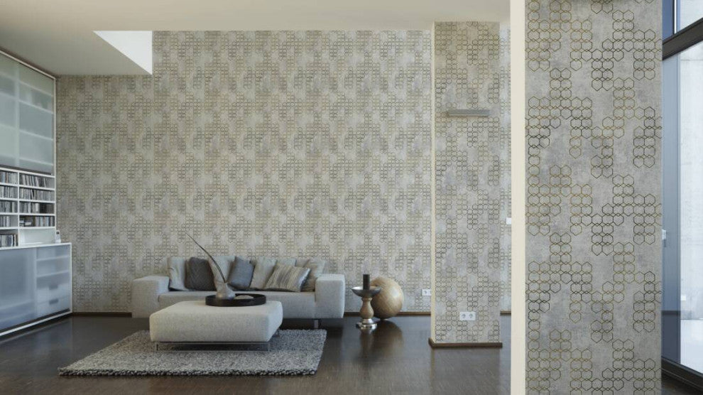 Sample, Geometric Textured Wallpaper Featuring Honeycomb Pattern, 374244