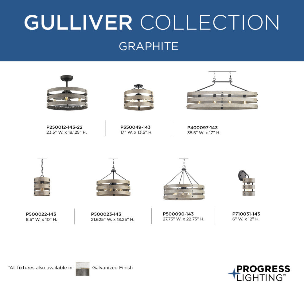 Gulliver Collection 4-Light Semi-Flush Convertible, Graphite
