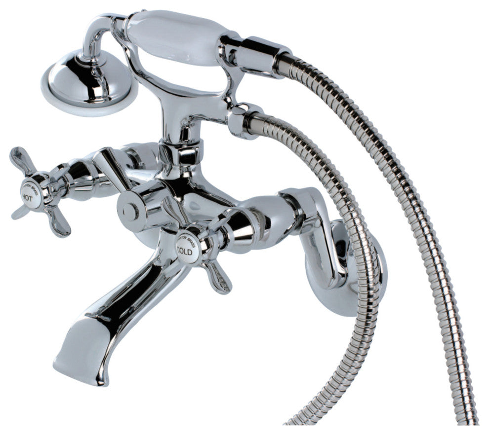 Kingston Brass Wall Mount Clawfoot Tub Faucet With Hand Shower, Polished Chrome