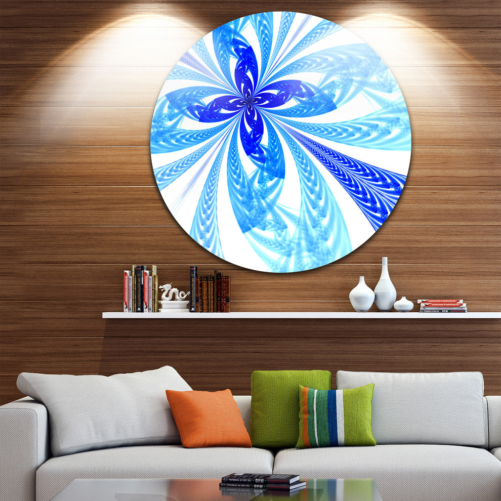 Blue Long Petal Fractal Flower, Floral Large Disc Metal Wall Art, 23"