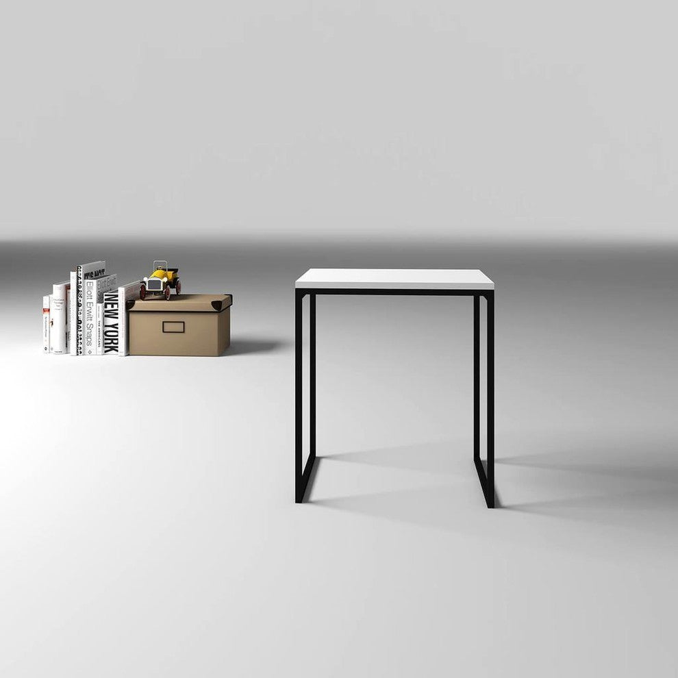 ADM Bathroom Stool Black Steel Frame, Matte White Top, 15"