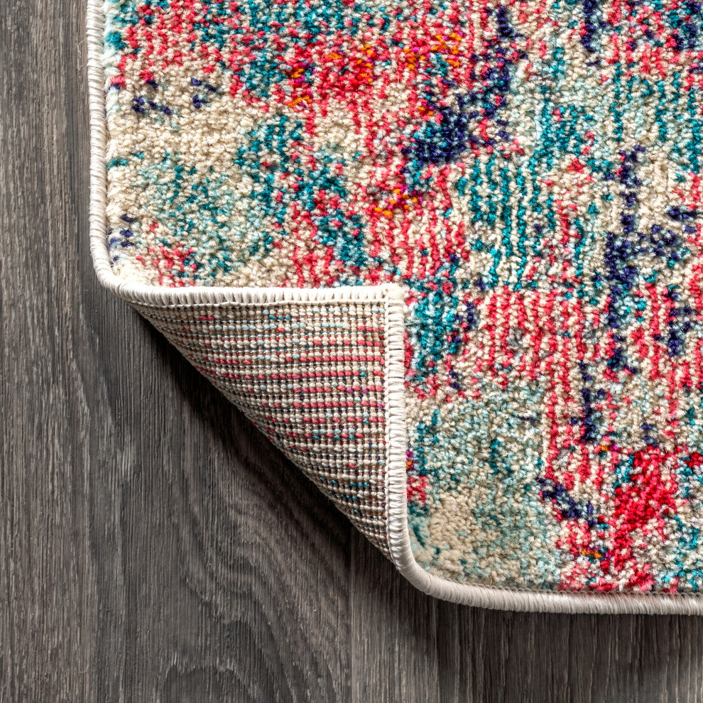 Contemporary POP Modern Abstract Area Rug, Blue/Red, 5 X 8