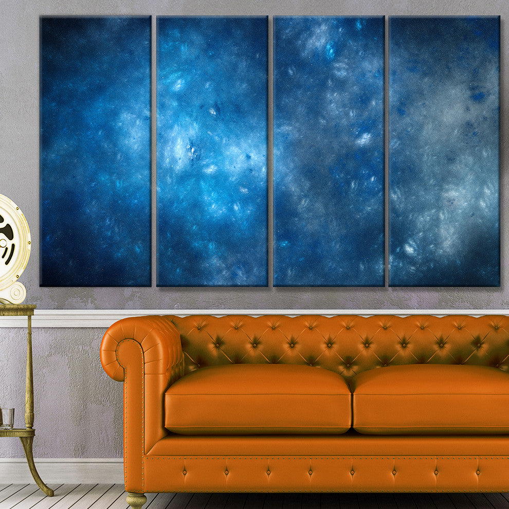 Clear Blue Starry Fractal Sky, Abstract Canvas Art Print, 48"x28", 4 Panels