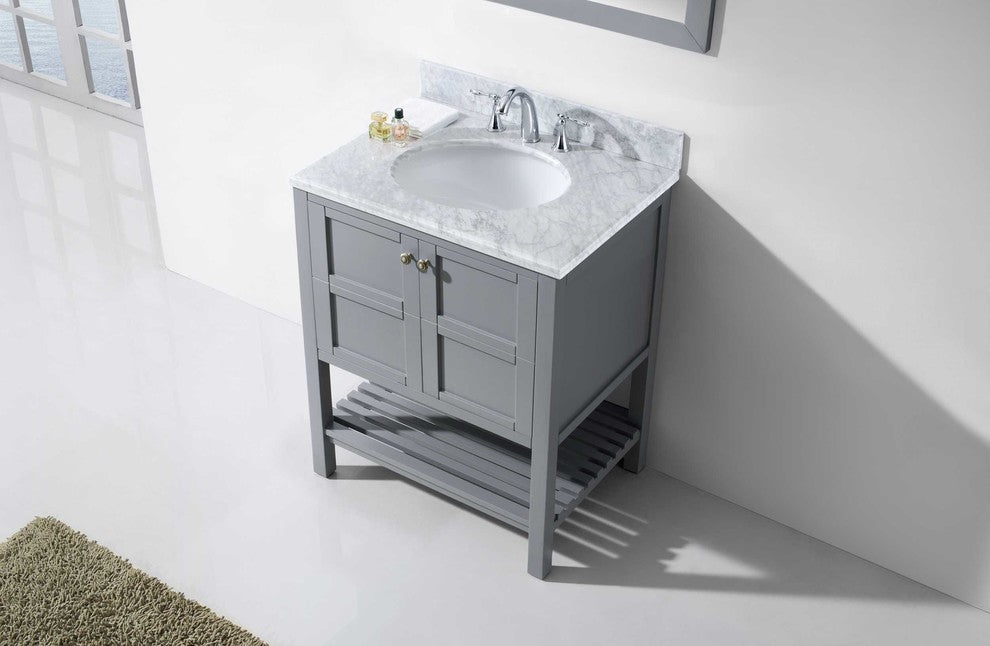 Winterfell 30" Single Bathroom Vanity Set, Gray With Mirror
