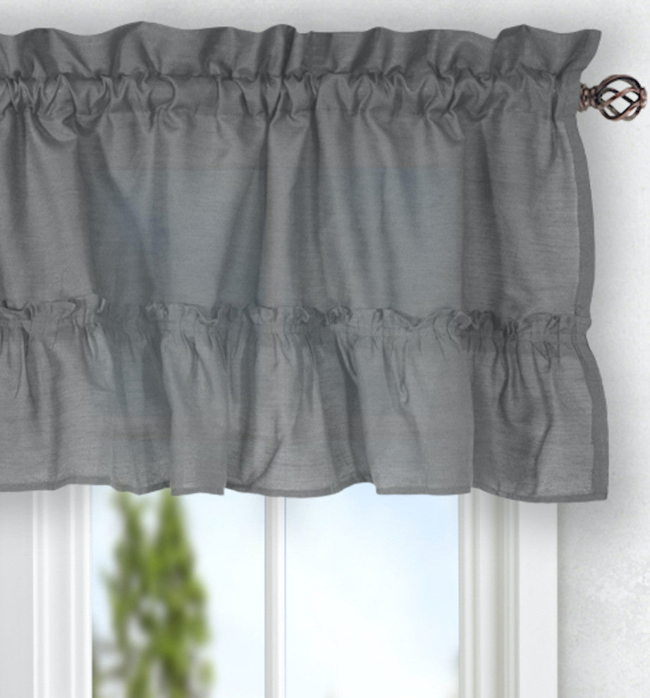 Ellis Curtain Stacey 54"x13" Ruffled Filler Valance, Grey