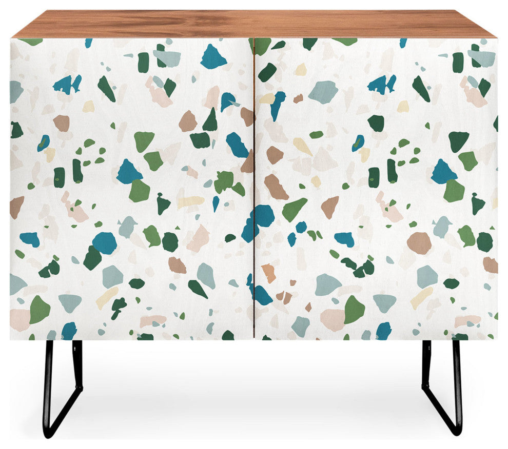 Deny Designs Terrazzo Credenza, Walnut, Black Steel legs